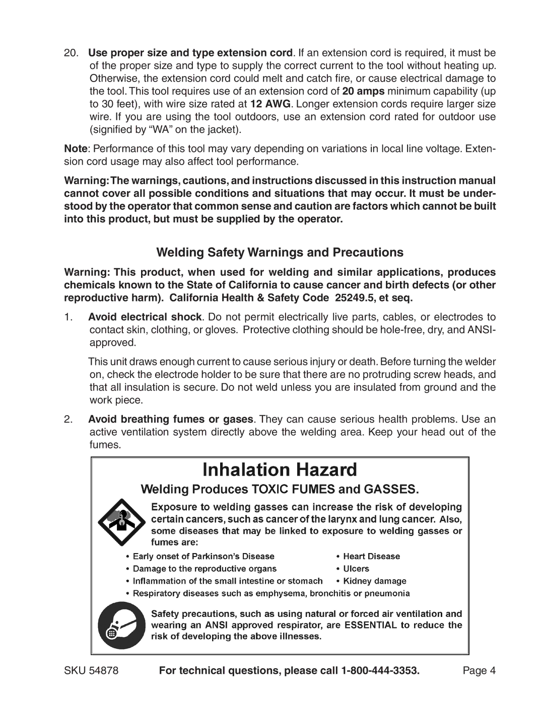 Chicago Electric 54878 manual Welding Safety Warnings and Precautions 