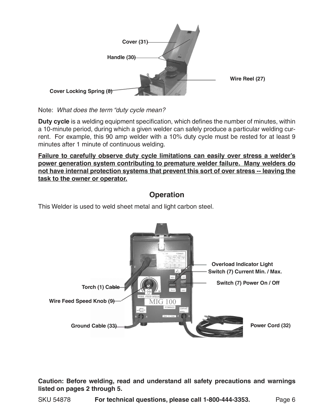 Chicago Electric 54878 manual Operation 