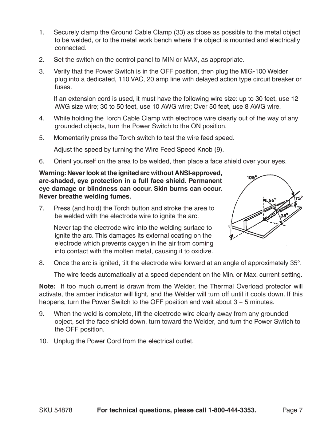 Chicago Electric 54878 manual SKU For technical questions, please call 