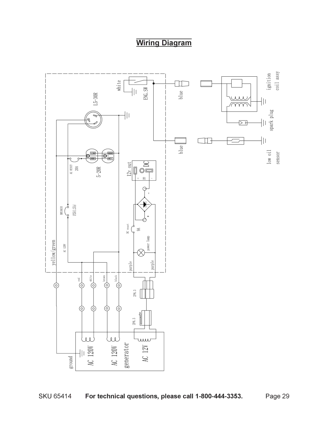 Chicago Electric 65414 manual Wiring Diagram 