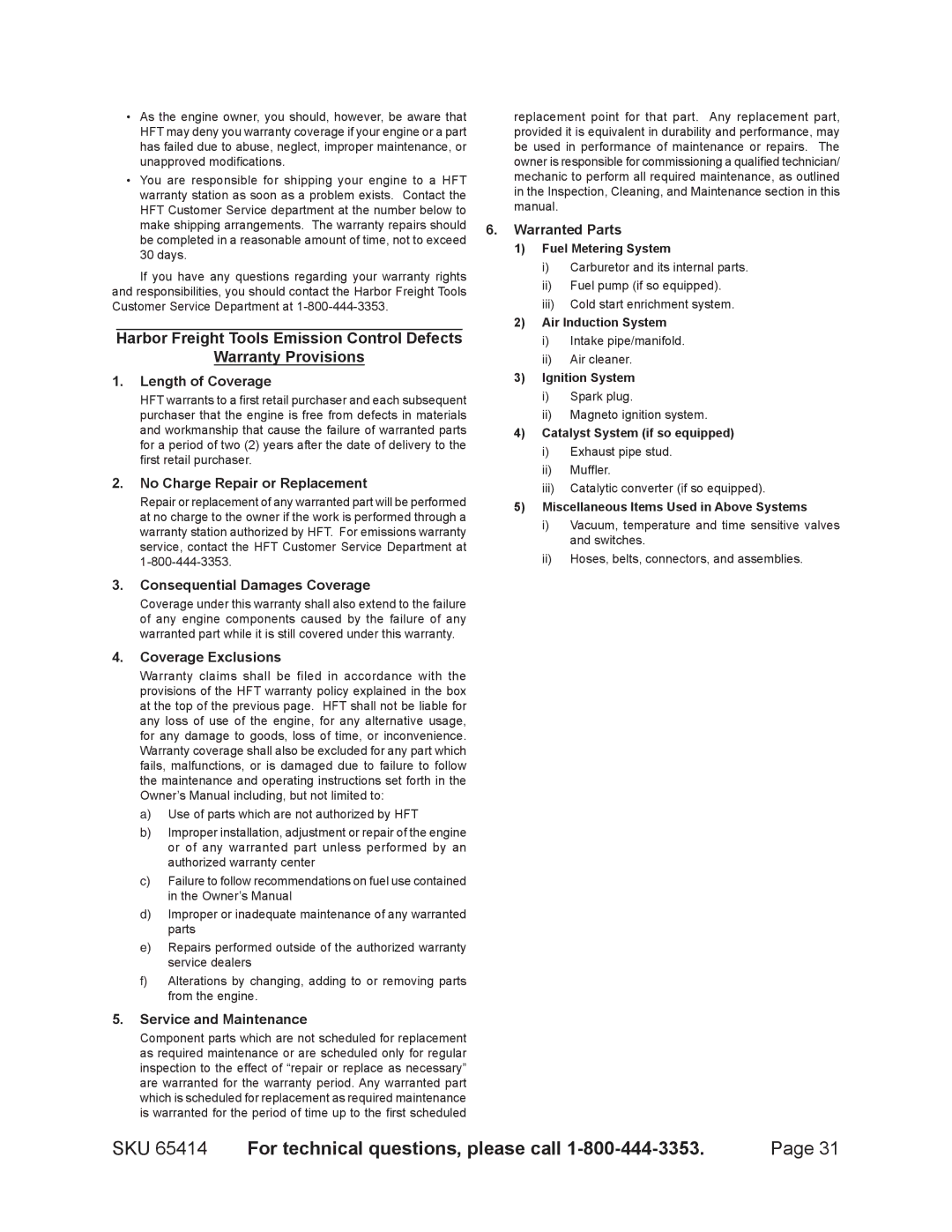 Chicago Electric 65414 manual Length of Coverage 