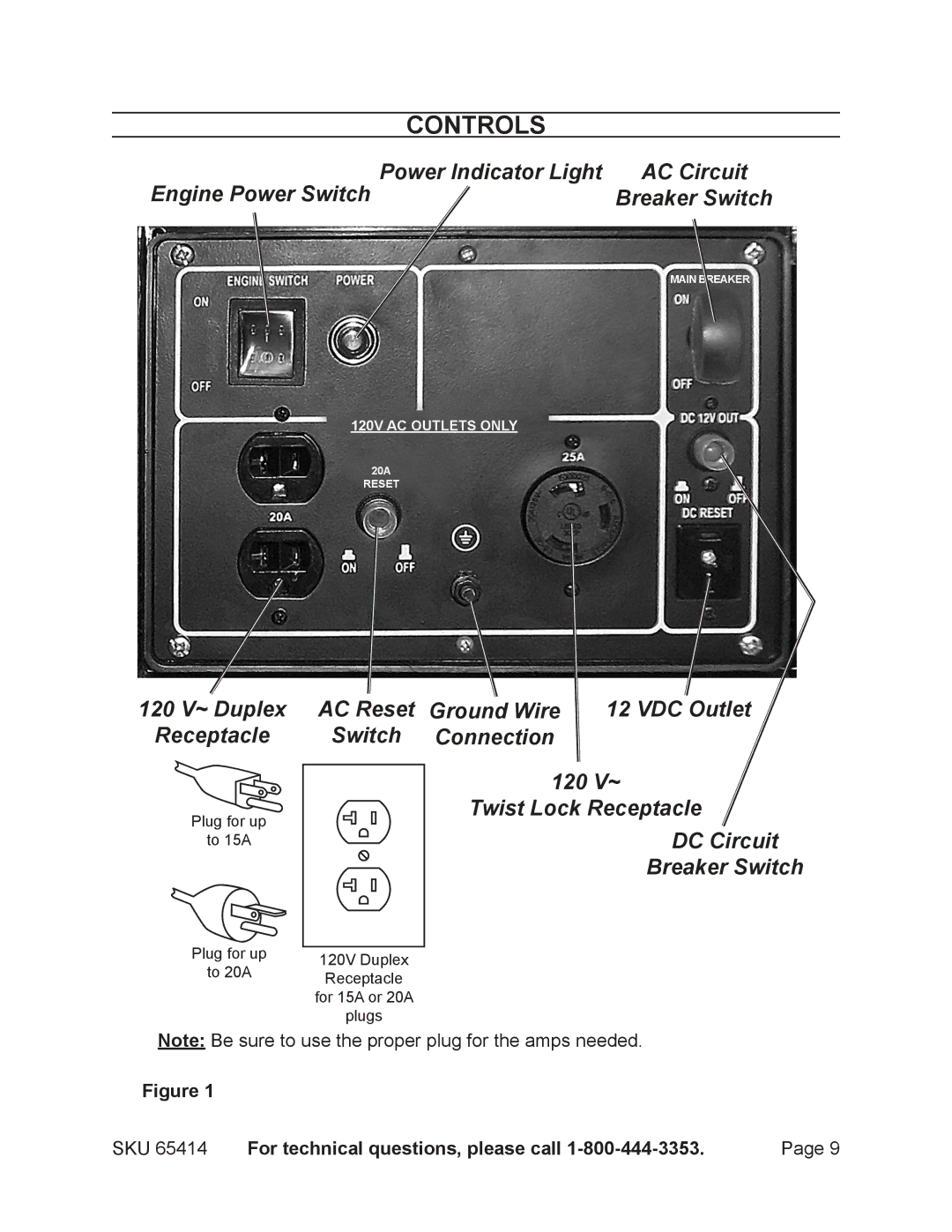 Chicago Electric 65414 manual Controls 