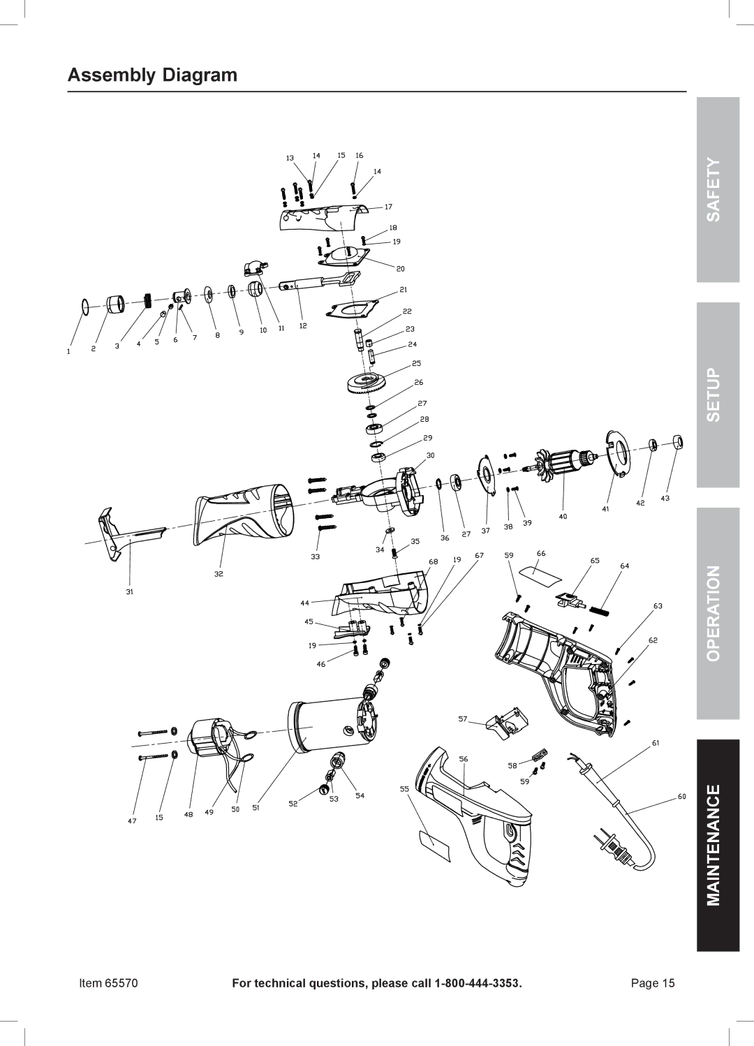 Chicago Electric 65570 owner manual Assembly Diagram 