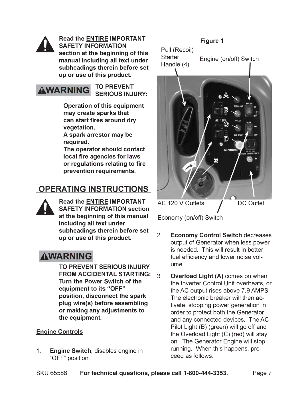 Chicago Electric 65588 manual Operating Instructions 