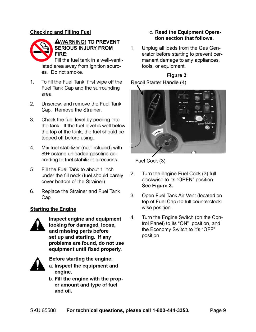 Chicago Electric 65588 manual Checking and Filling Fuel 