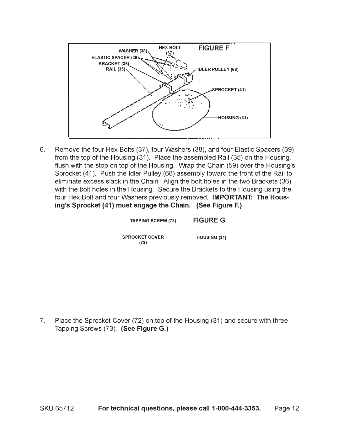 Chicago Electric 65712 manual Figure F 