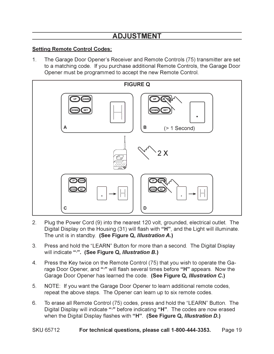 Chicago Electric 65712 manual Setting Remote Control Codes, Second 