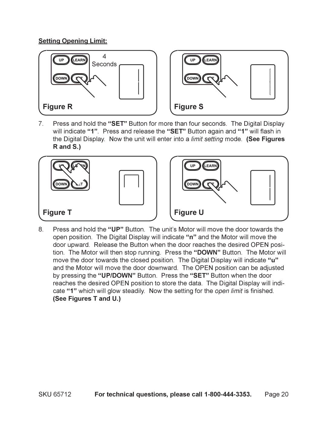 Chicago Electric 65712 manual Setting Opening Limit, See Figures T and U 