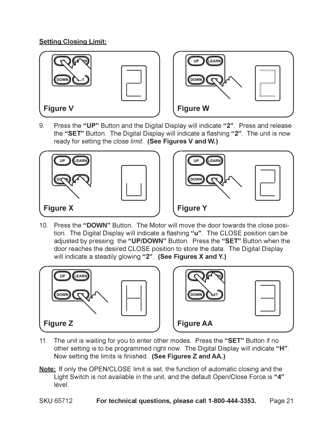 Chicago Electric 65712 manual Figure W, Setting Closing Limit 