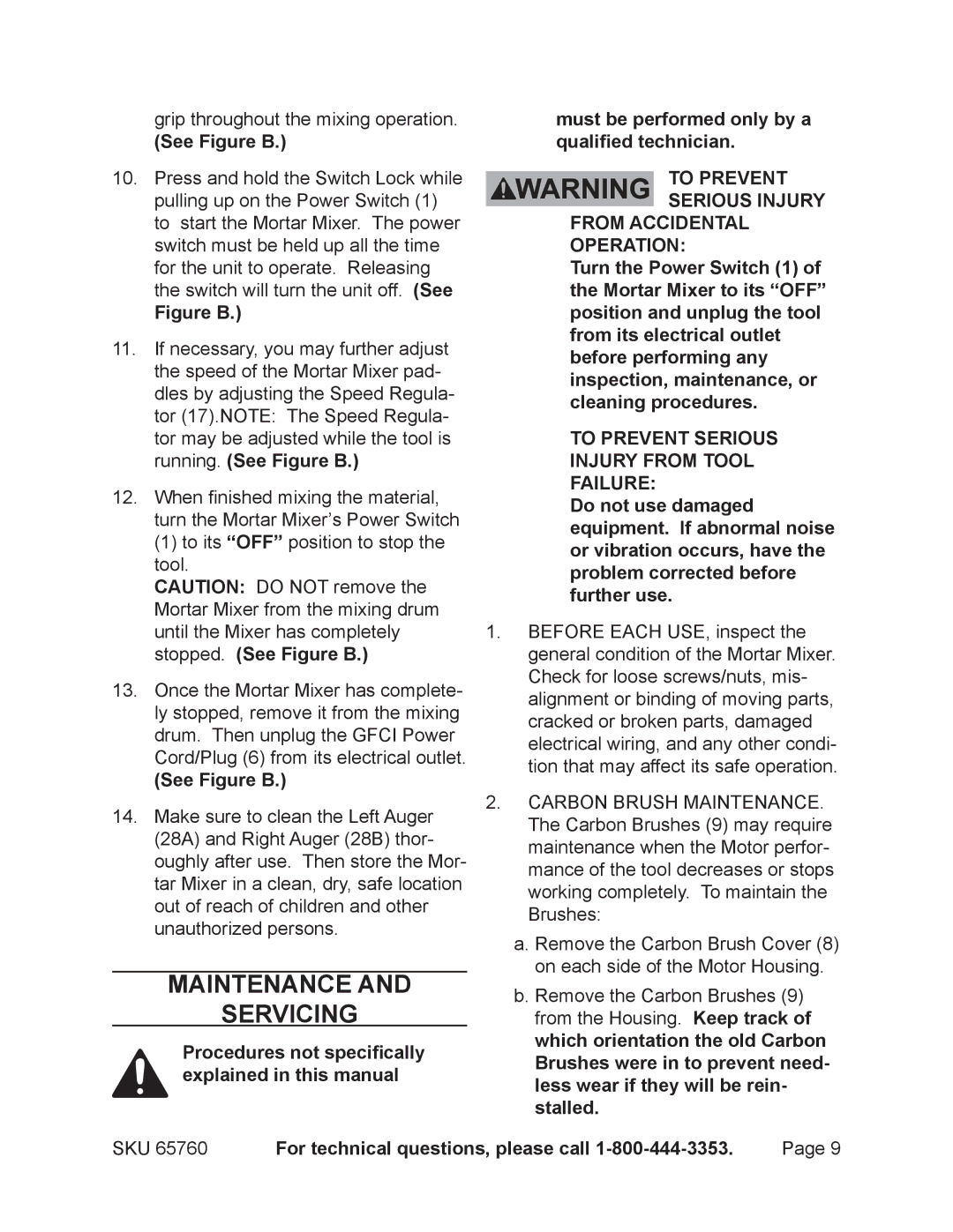 Chicago Electric 65760 manual Maintenance Servicing, Figure B 