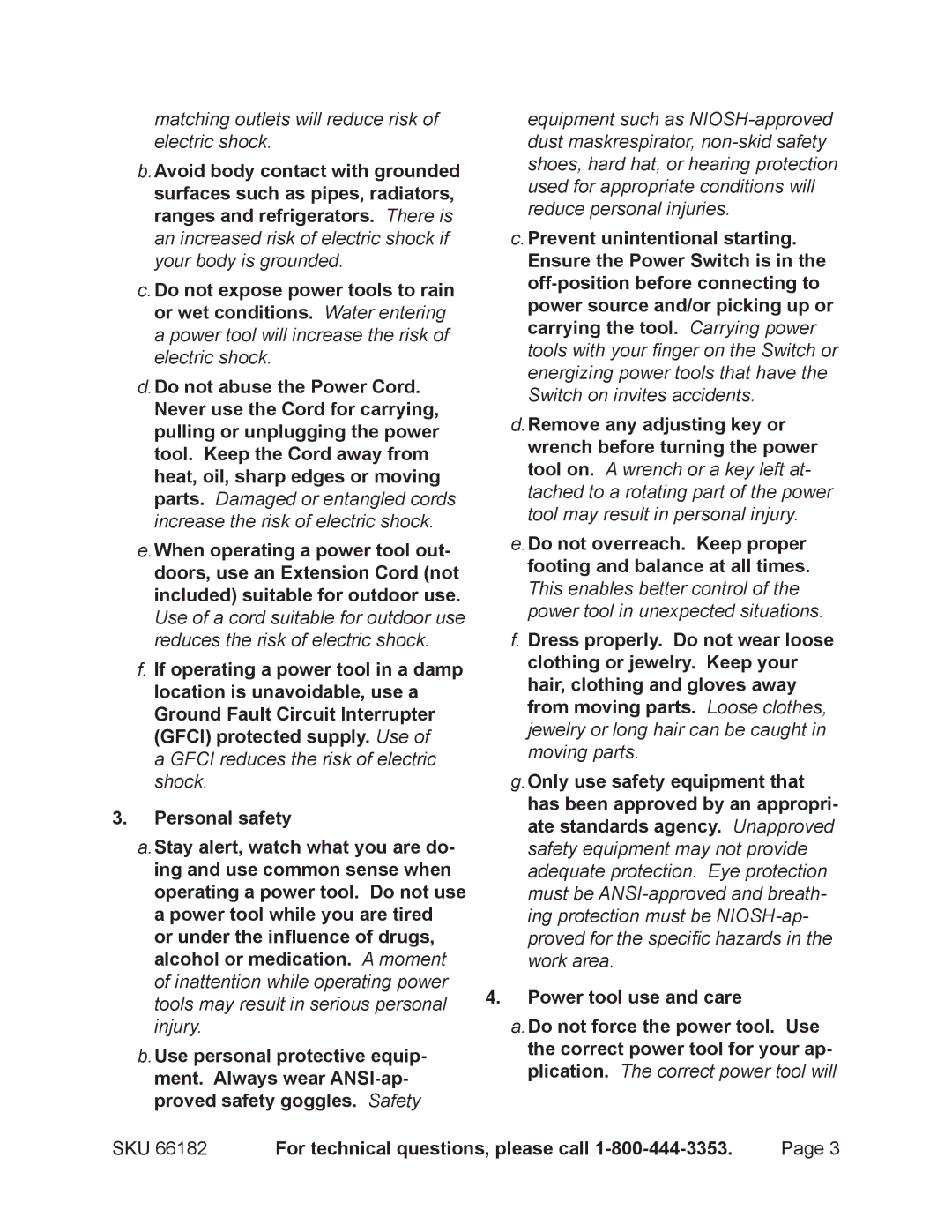 Chicago Electric 66182 operating instructions Matching outlets will reduce risk of electric shock 