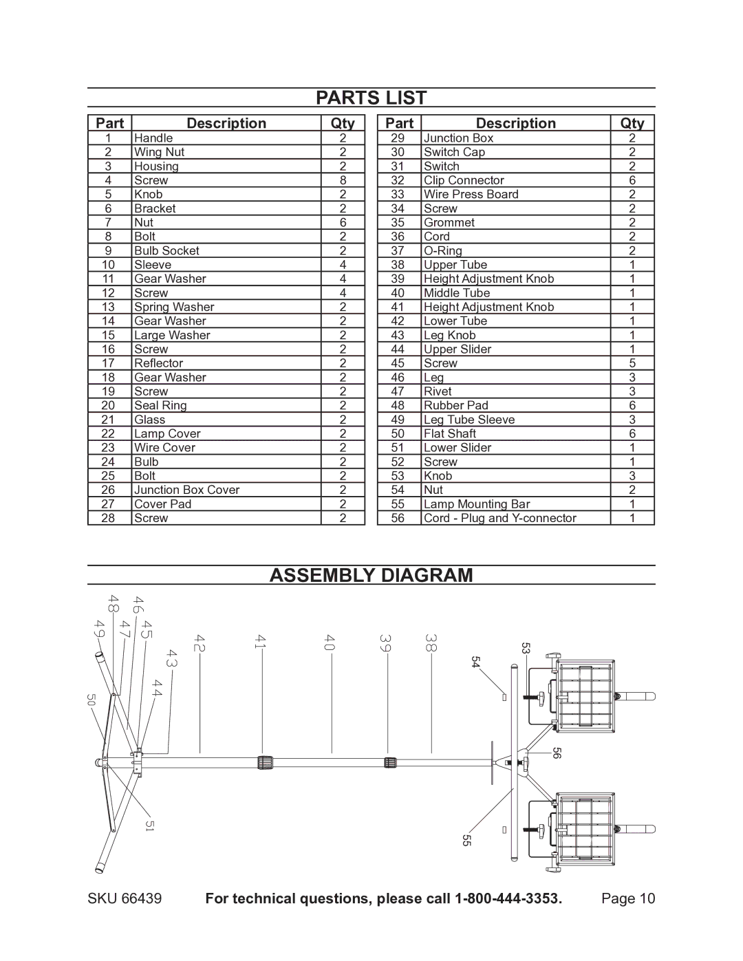 Chicago Electric 66439 operating instructions Assembly diagram, Part Description Qty 