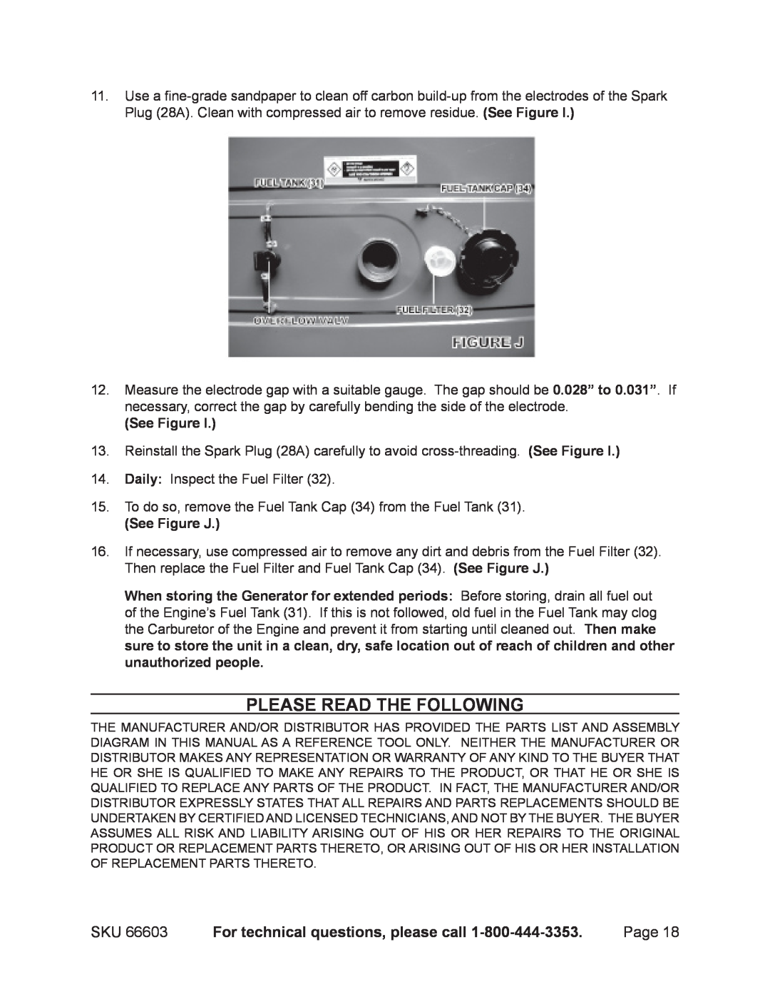 Chicago Electric 66603 manual Please Read The Following, For technical questions, please call, See Figure J 