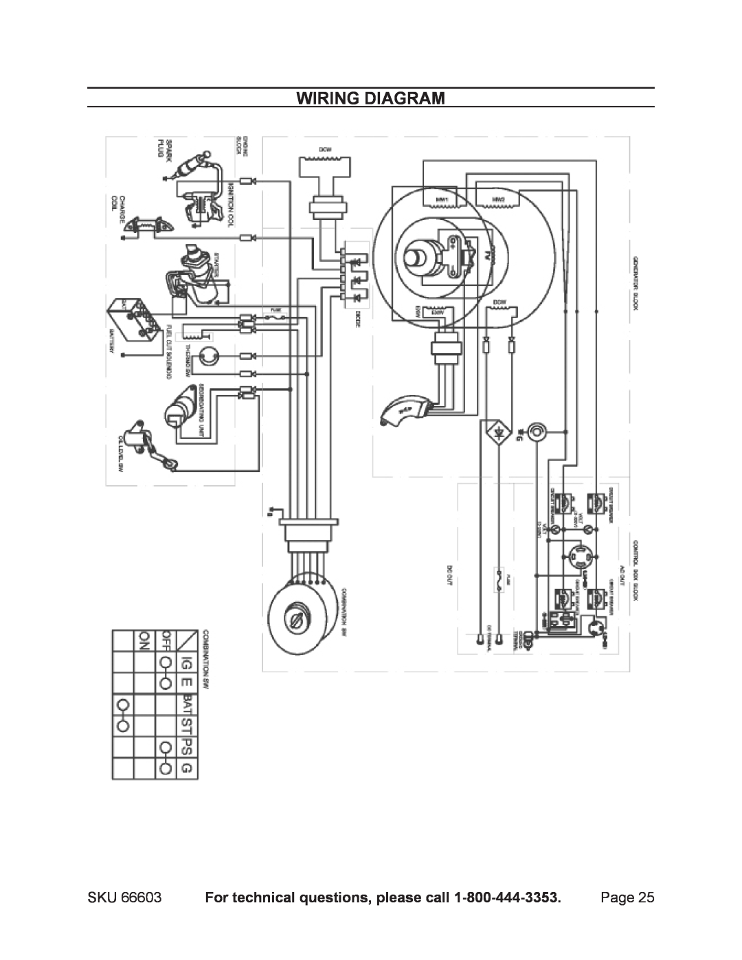 Chicago Electric 66603 manual Wiring Diagram, For technical questions, please call 