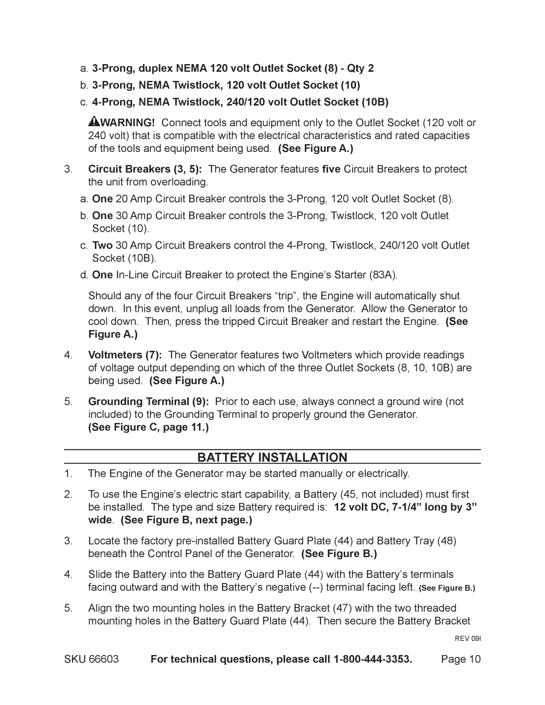 Chicago Electric 66603 manual Battery Installation, See Figure C 