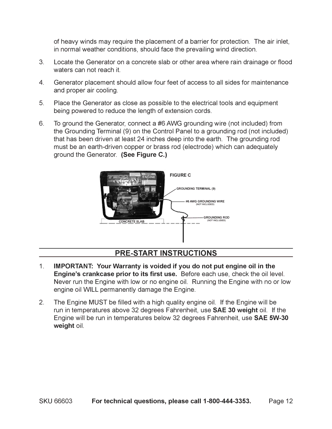 Chicago Electric 66603 manual PRE-START Instructions, Figure C 