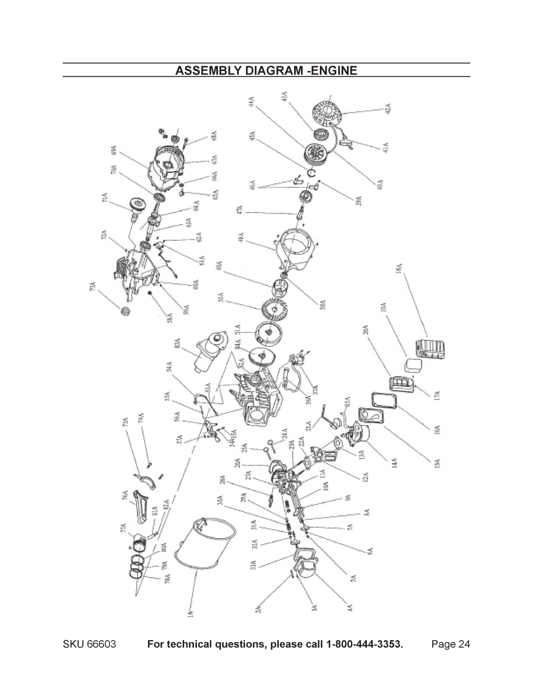 Chicago Electric 66603 manual Assembly Diagram -ENGINE 