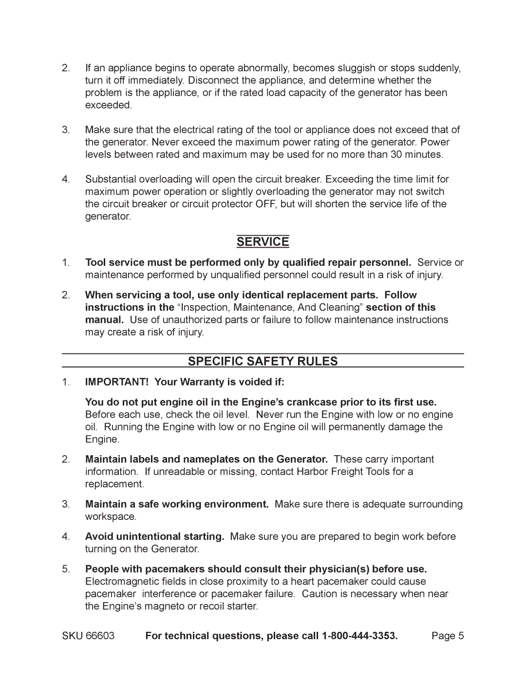 Chicago Electric 66603 manual Service, Specific Safety Rules 