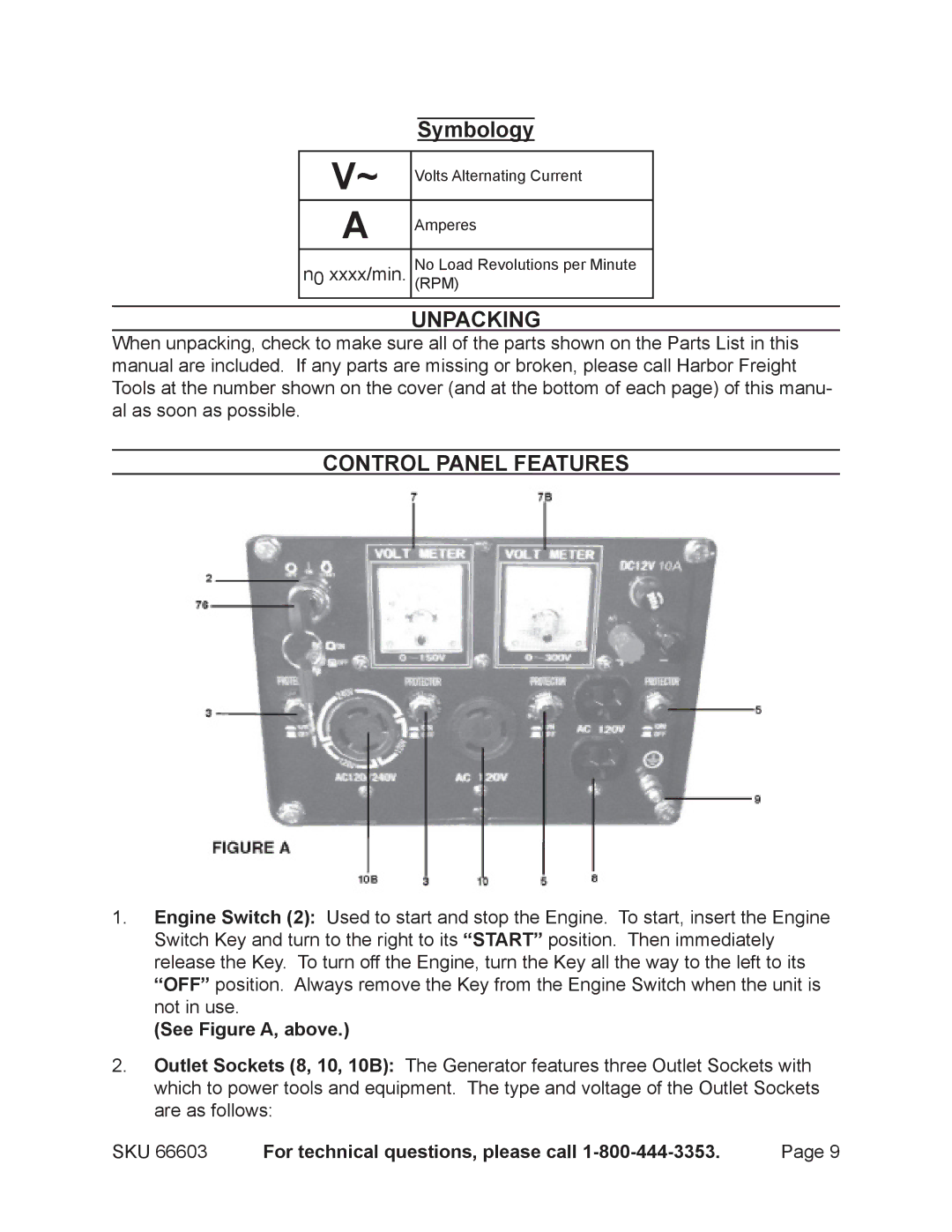 Chicago Electric 66603 manual Unpacking, Control Panel Features, See Figure A, above 