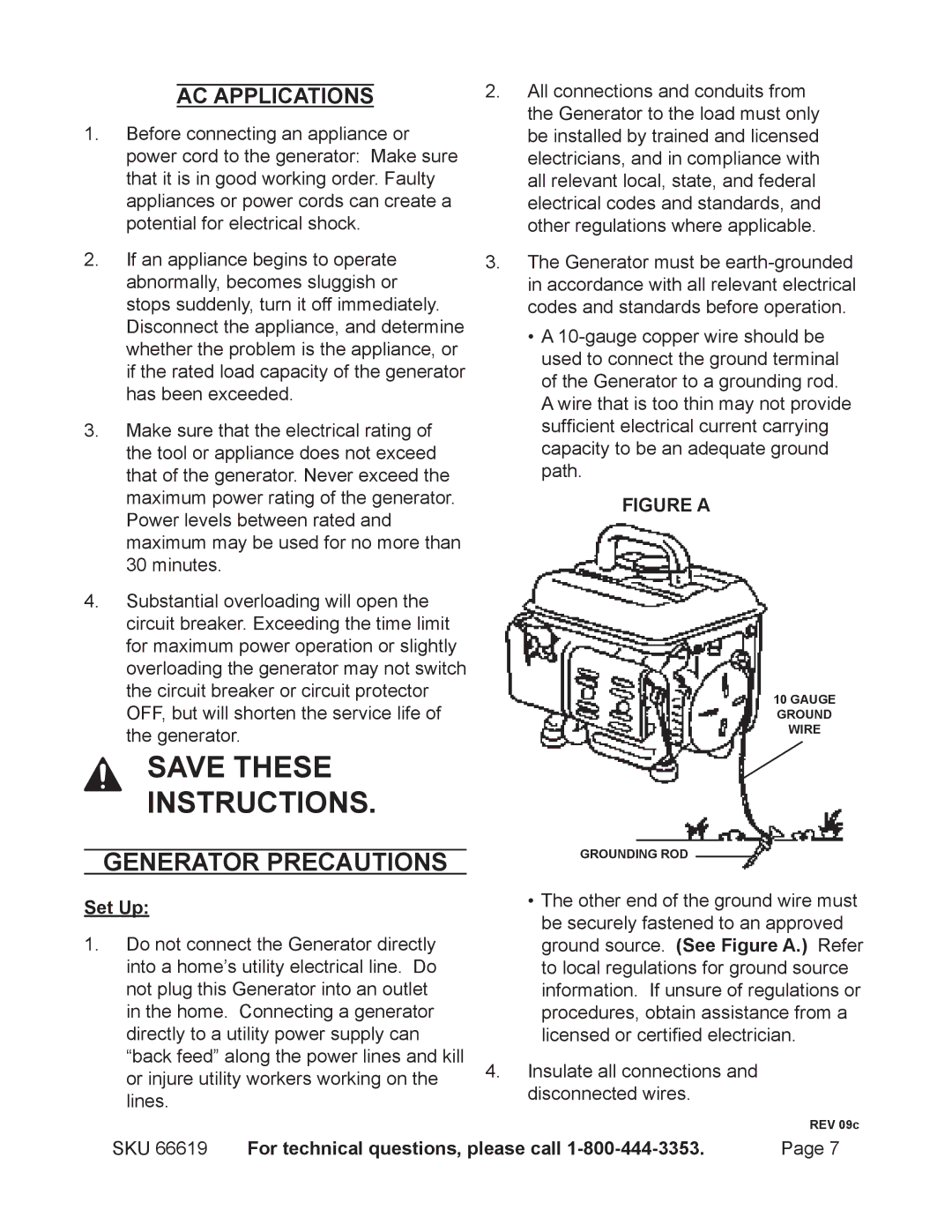 Chicago Electric 66619 manual Generator Precautions, Set Up 