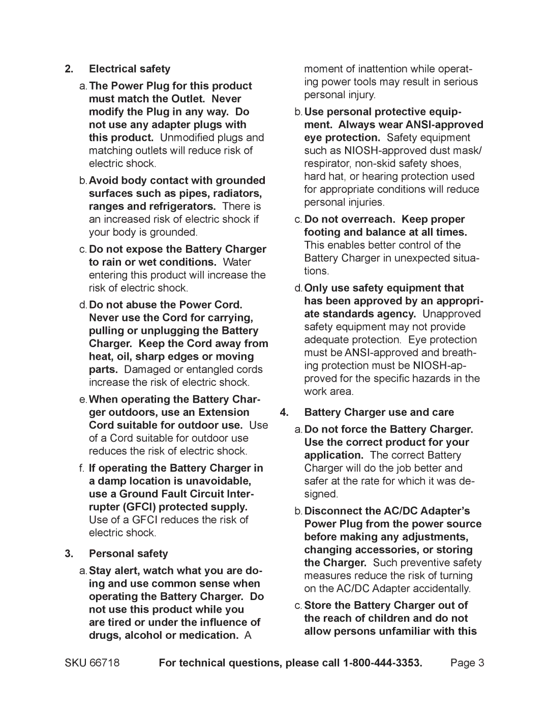 Chicago Electric 66718 Electrical safety, Do not abuse the Power Cord, Disconnect the AC/DC Adapter’s 