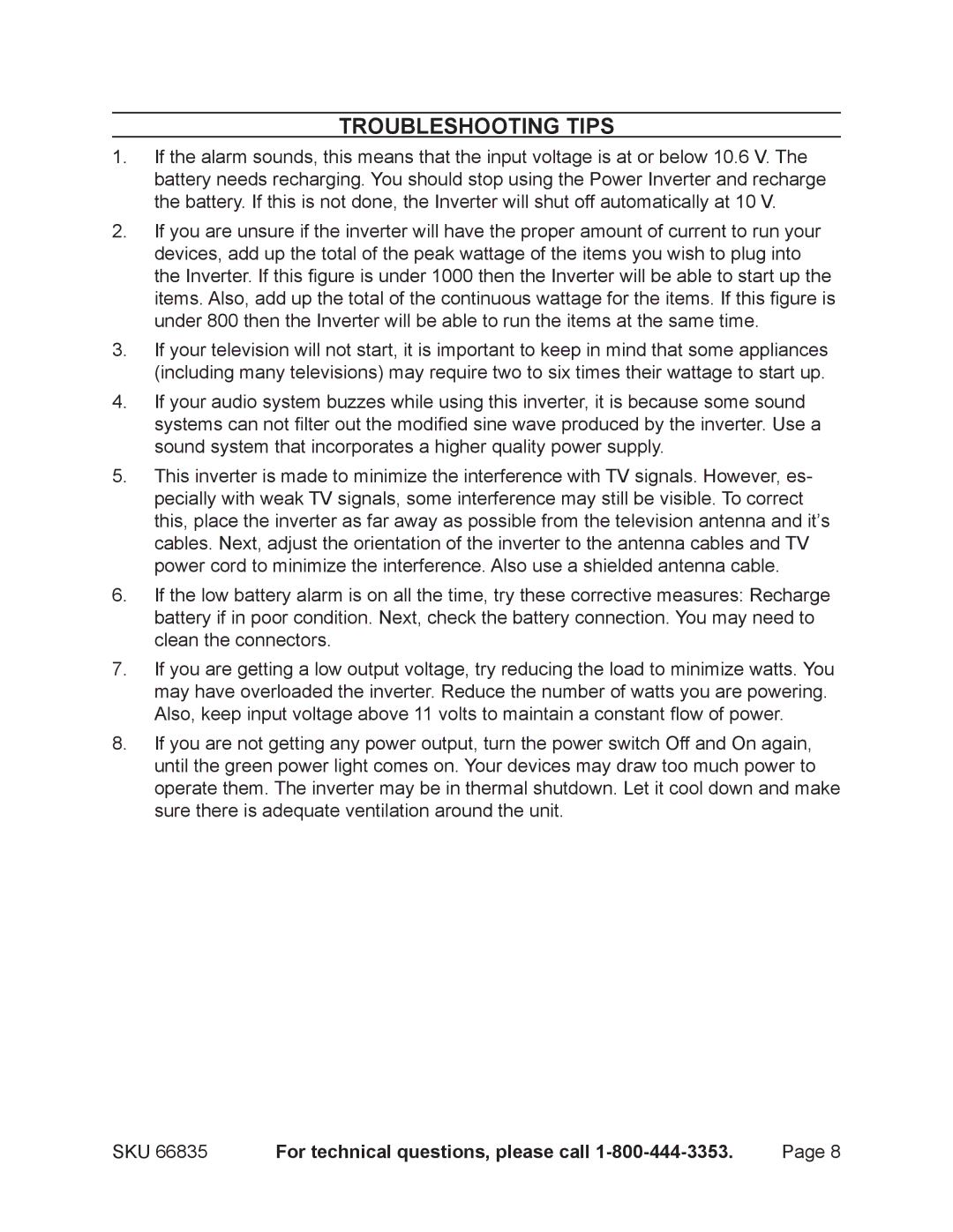 Chicago Electric 66835 operating instructions Troubleshooting Tips 