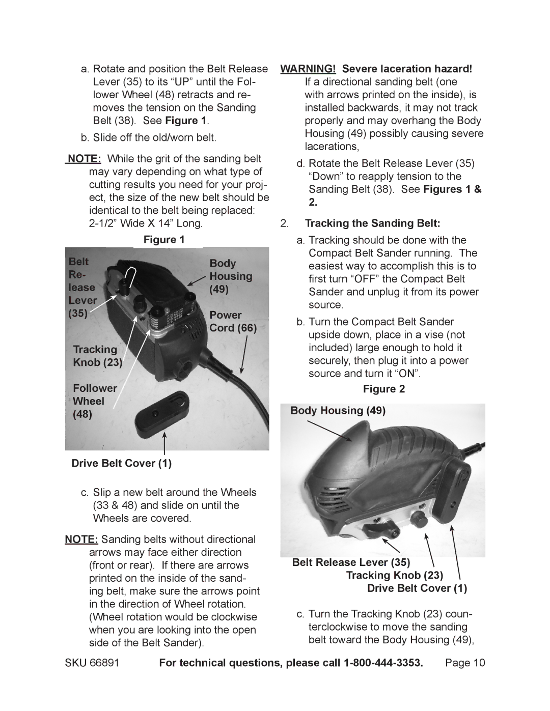 Chicago Electric 66891 operating instructions Tracking the Sanding Belt 