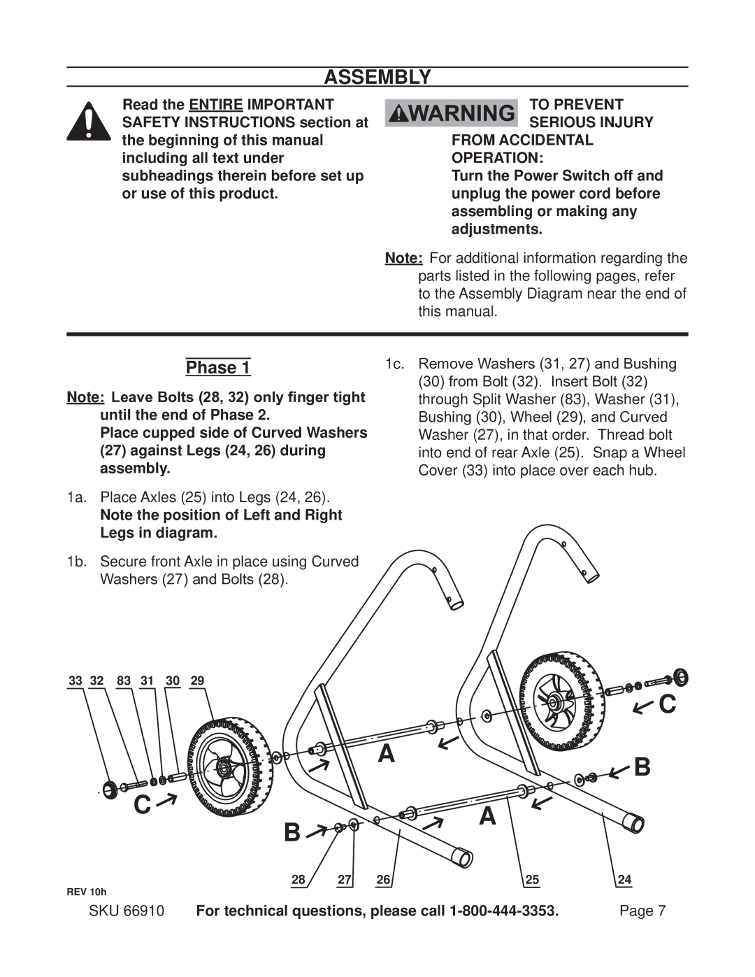 Chicago Electric 66910 operating instructions Assembly 