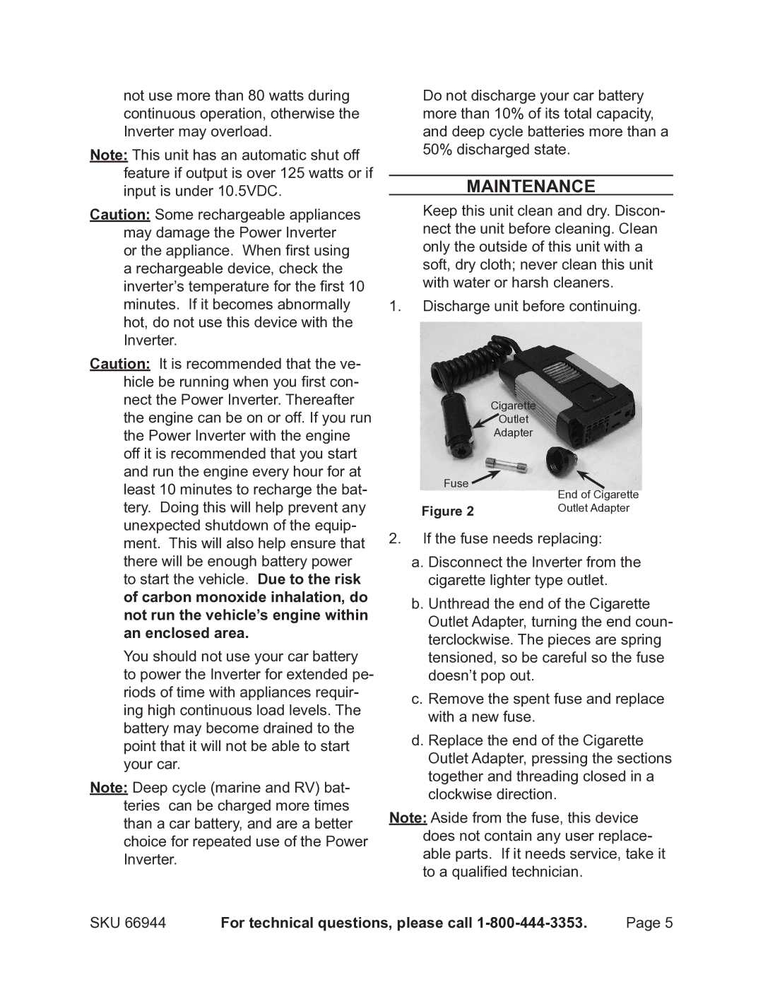 Chicago Electric 66944 operating instructions Maintenance 