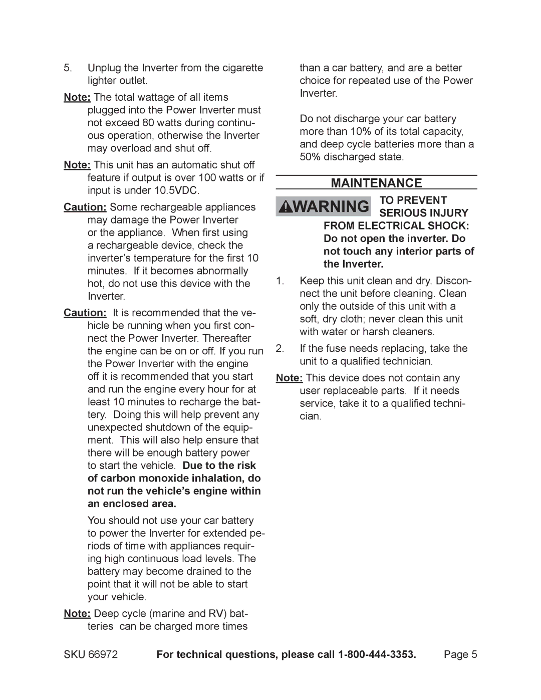 Chicago Electric 66972 operating instructions Maintenance 