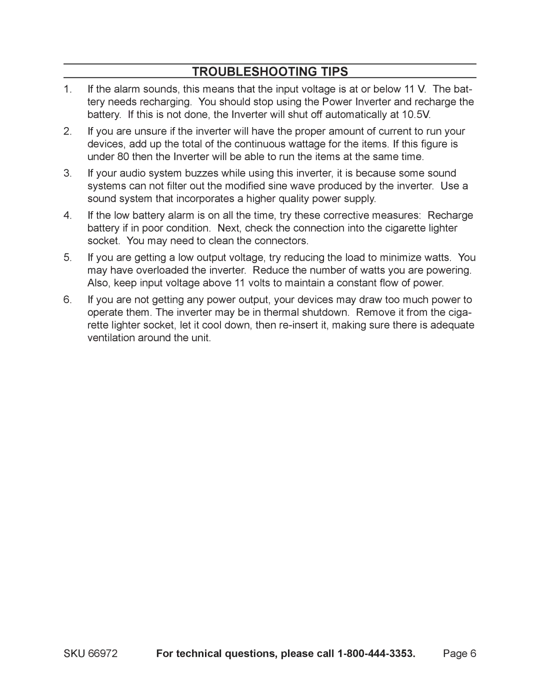 Chicago Electric 66972 operating instructions Troubleshooting Tips 