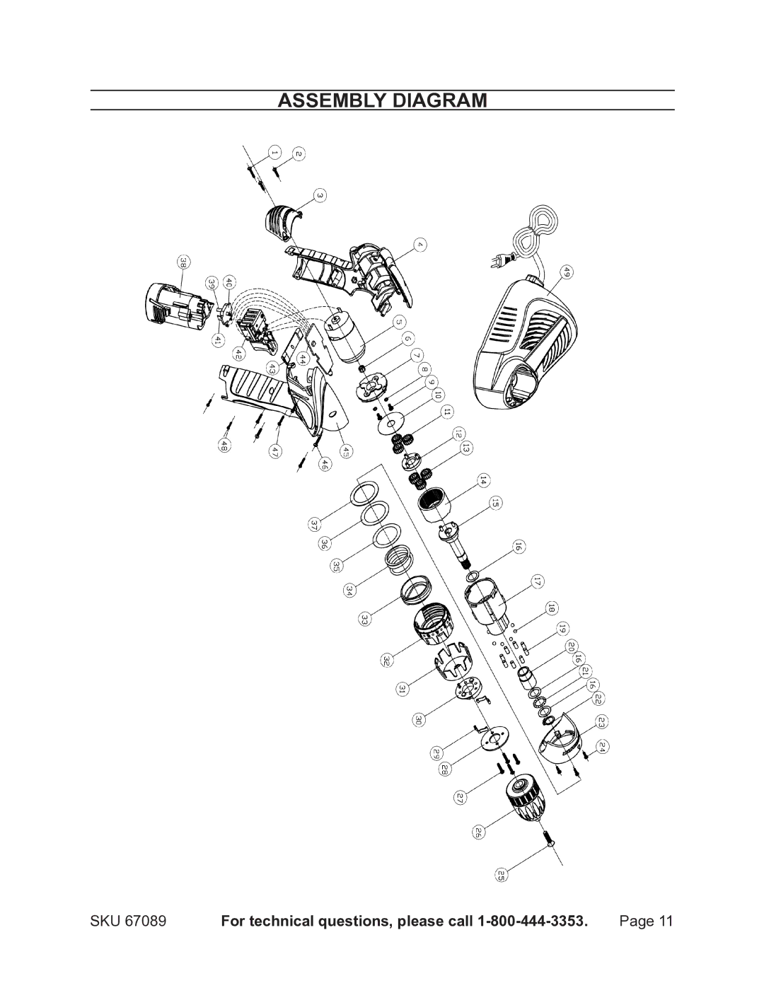 Chicago Electric 67089 operating instructions Assembly diagram 