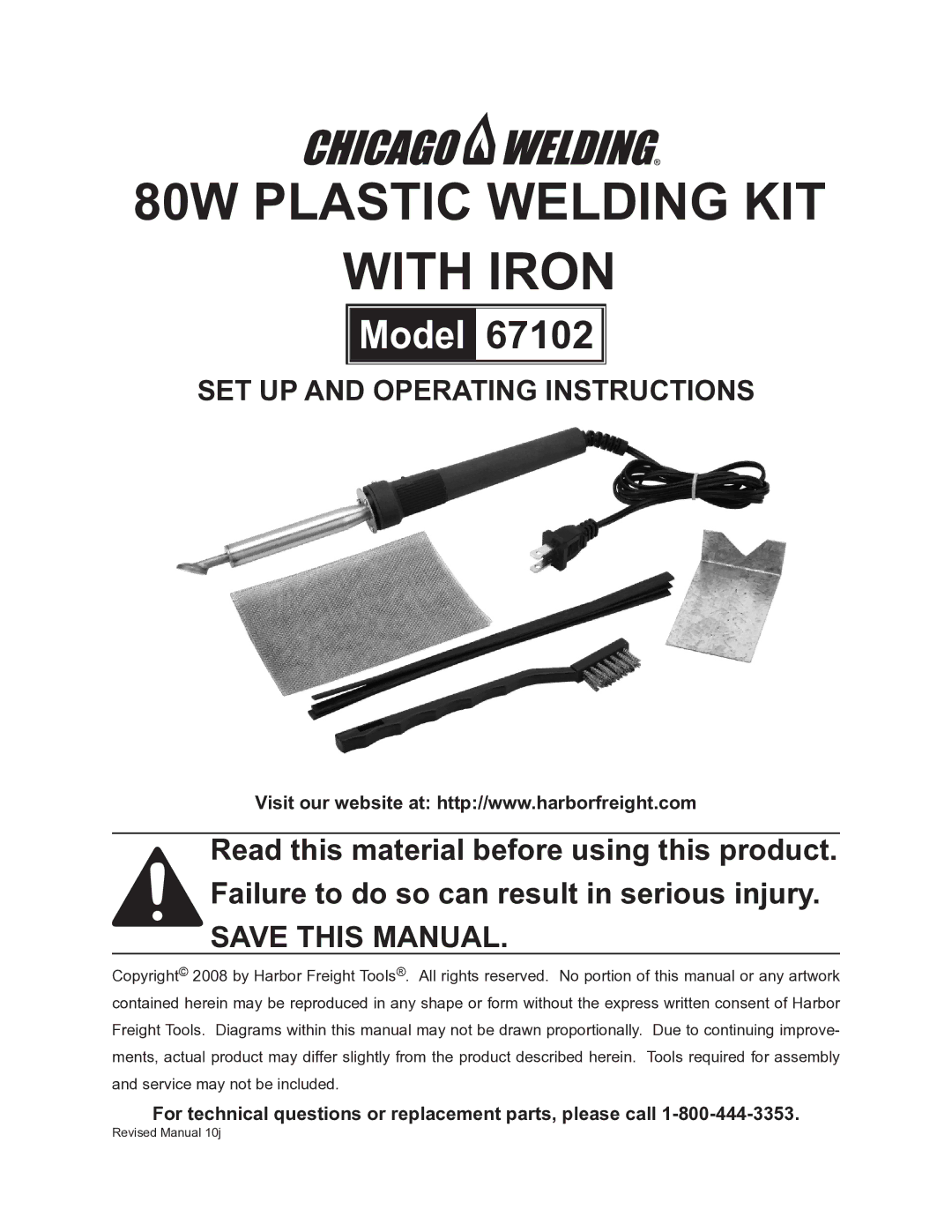 Chicago Electric 67102 operating instructions 80w plastic welding kit With iron 