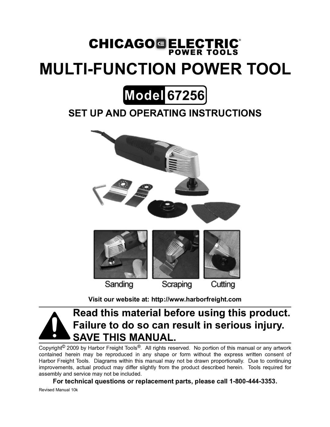 Chicago Electric 67256 operating instructions MULTI-FUNCTION Power Tool 