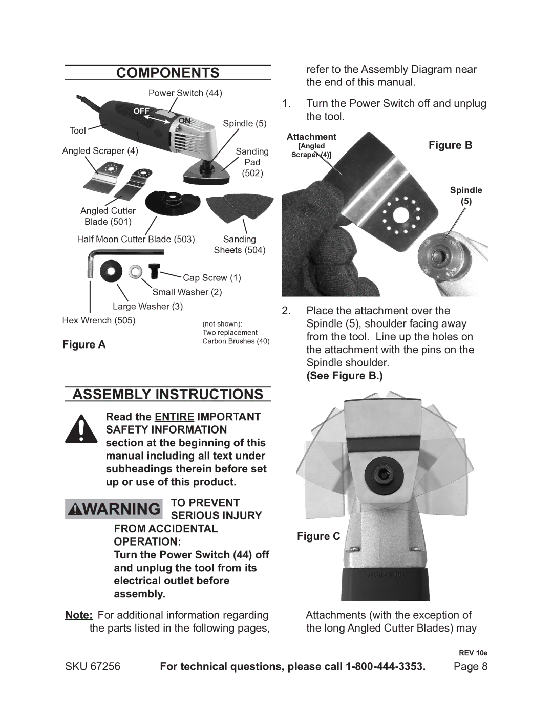 Chicago Electric 67256 operating instructions Components, Assembly Instructions, See Figure B 