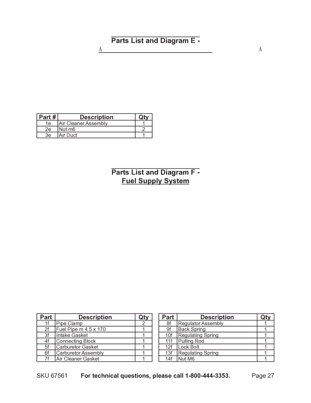 Chicago Electric 67561 manual Parts List and Diagram E Air Cleaner and Muffler Assembly 