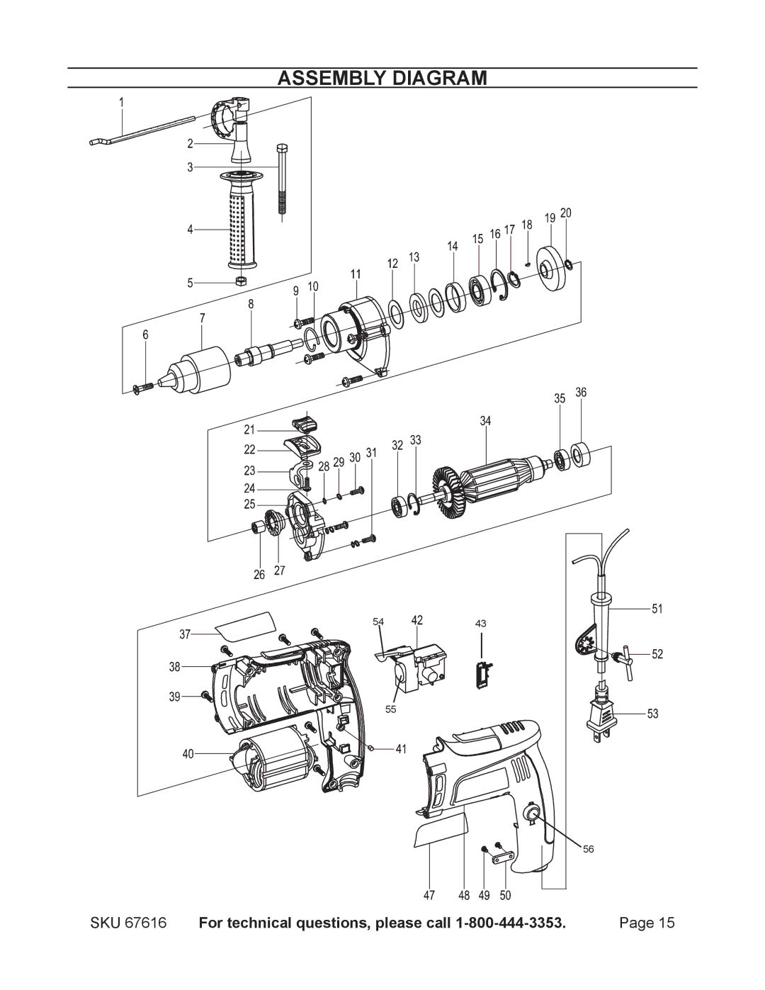 Chicago Electric 67616 operating instructions Assembly Diagram 