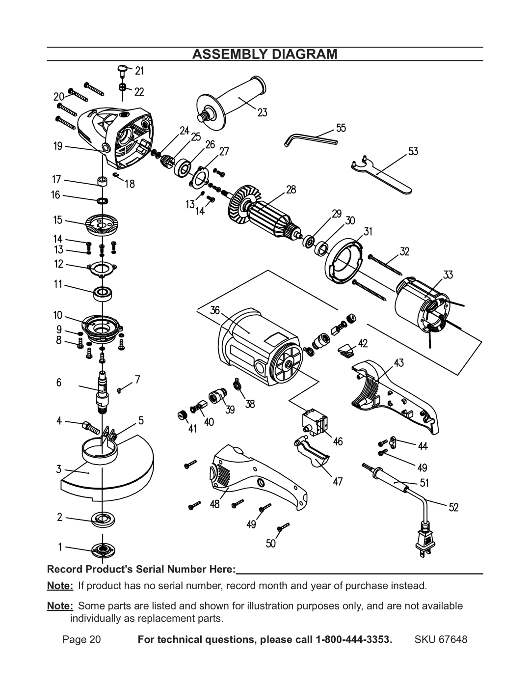 Chicago Electric 67648 operating instructions Assembly Diagram 