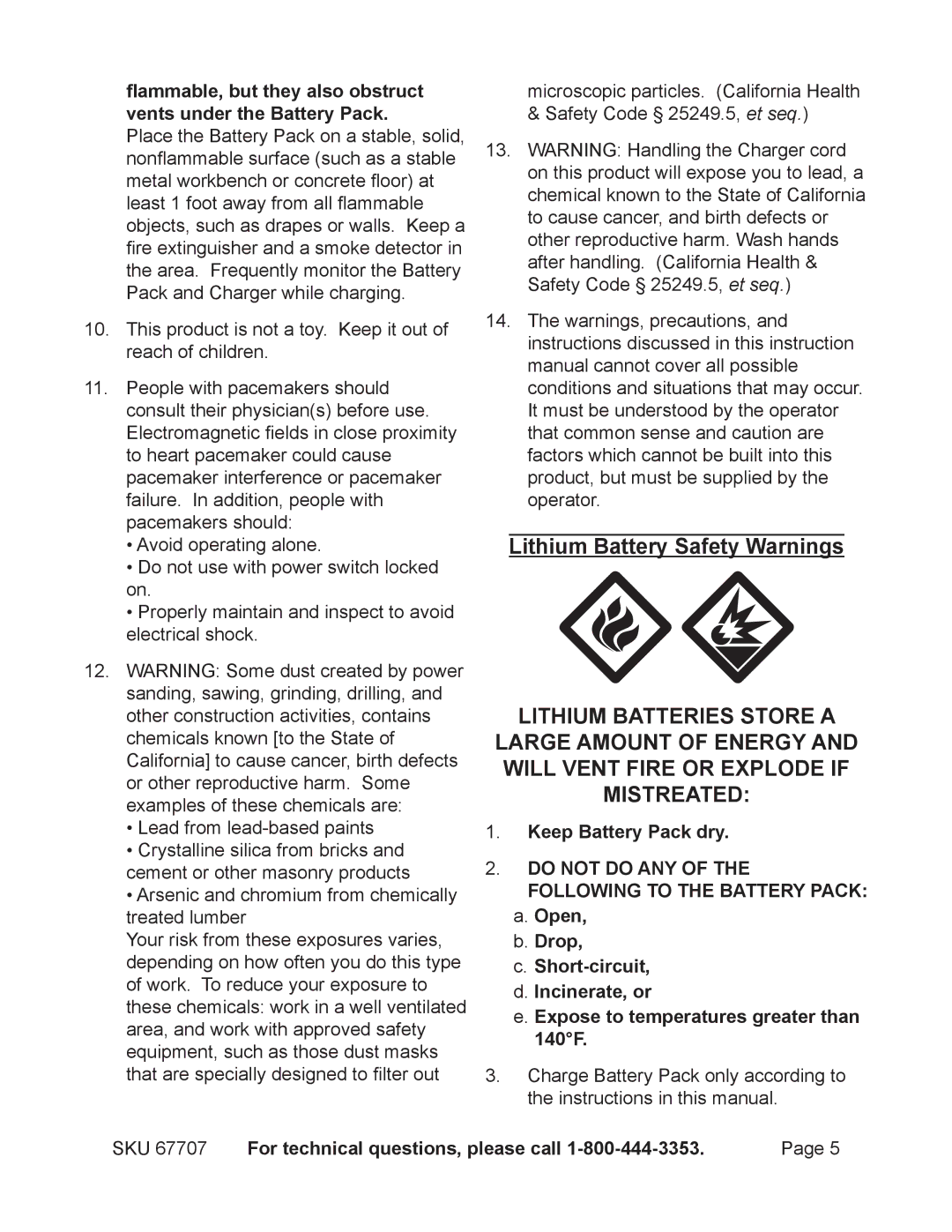 Chicago Electric 67707 operating instructions For technical questions, please call 