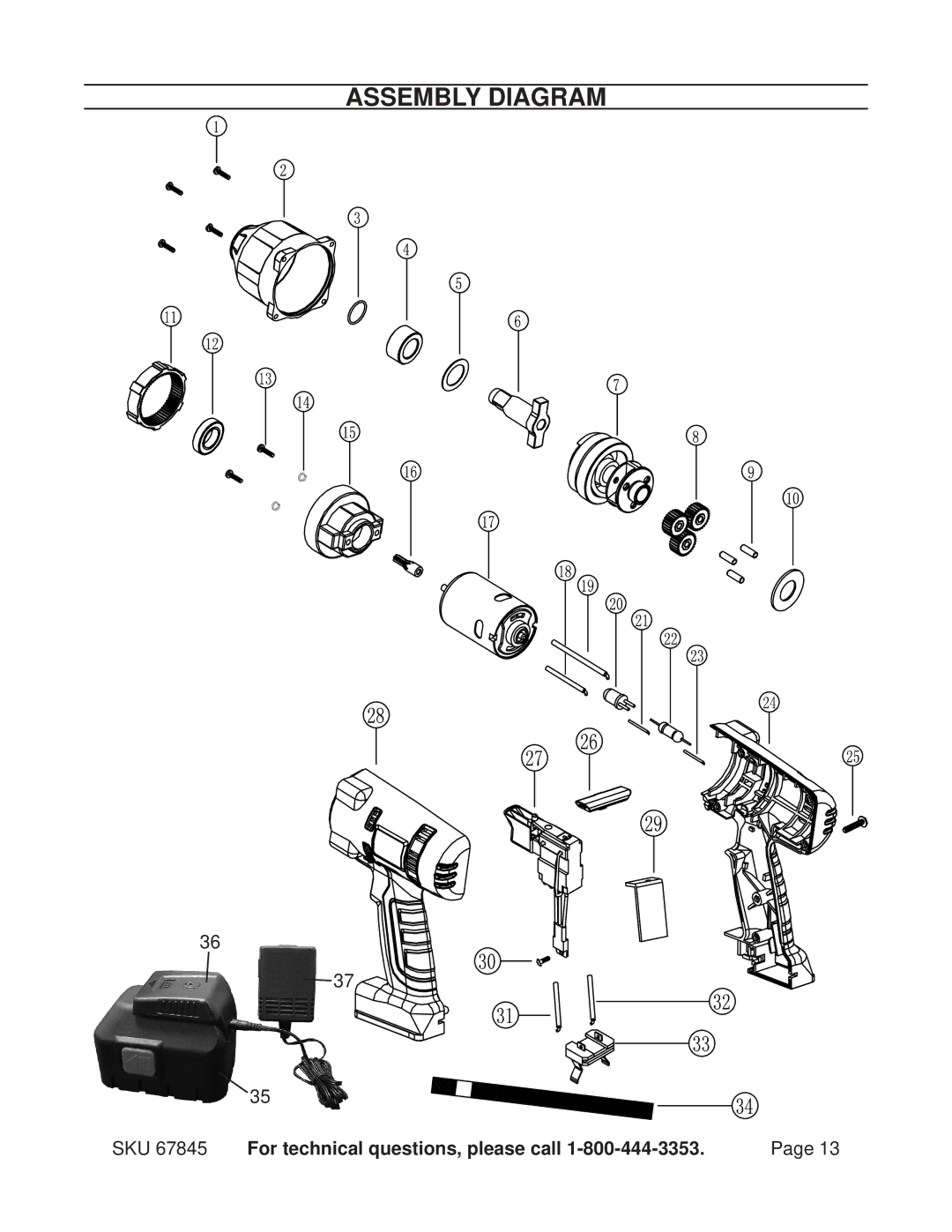 Chicago Electric 67845 operating instructions Assembly Diagram 