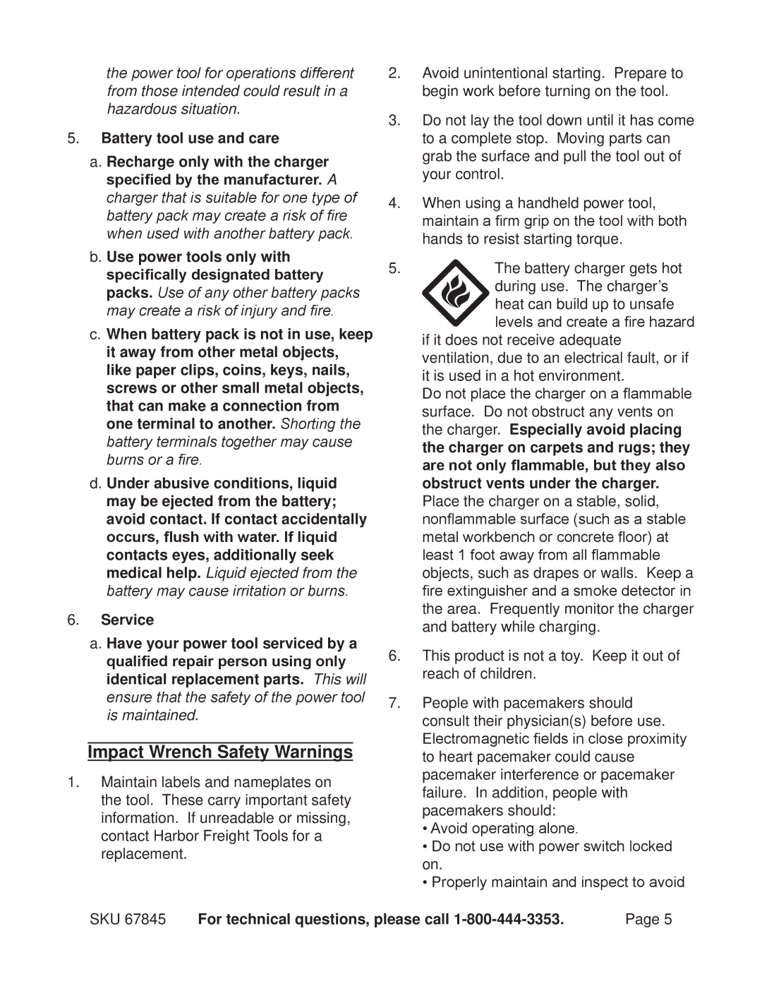 Chicago Electric 67845 operating instructions Impact Wrench Safety Warnings 