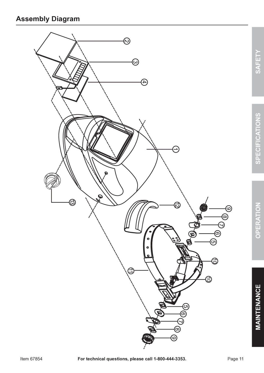 Chicago Electric 67854 manual Assembly Diagram, Safety Specifications 