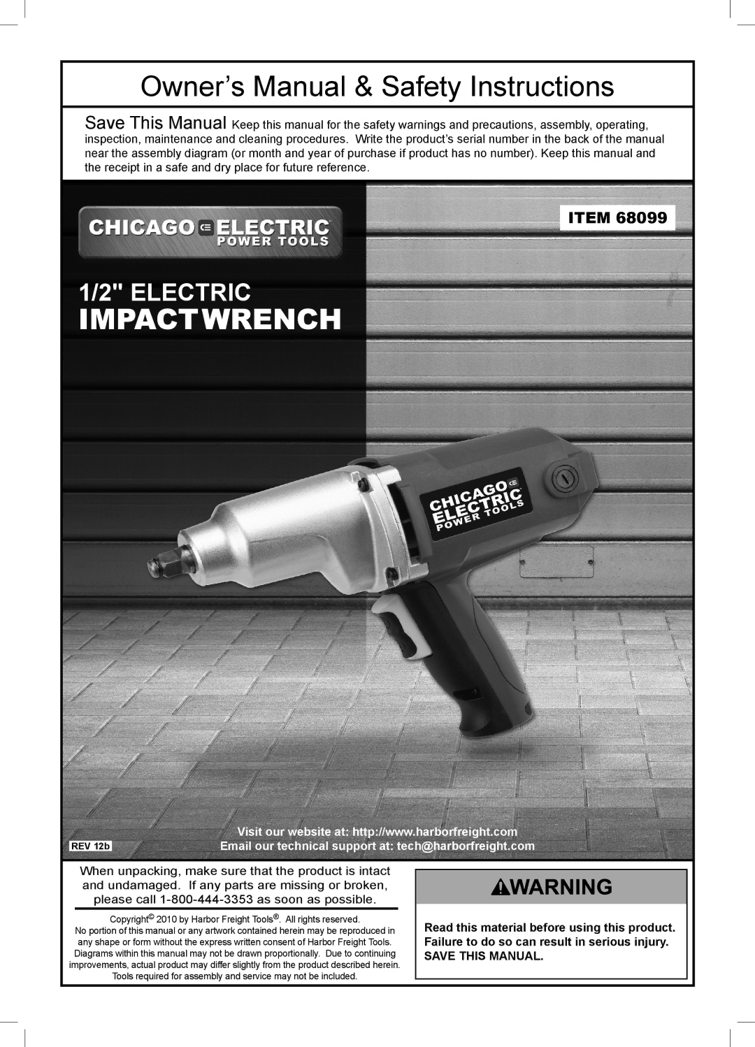 Chicago Electric 68099 owner manual Impactwrench 