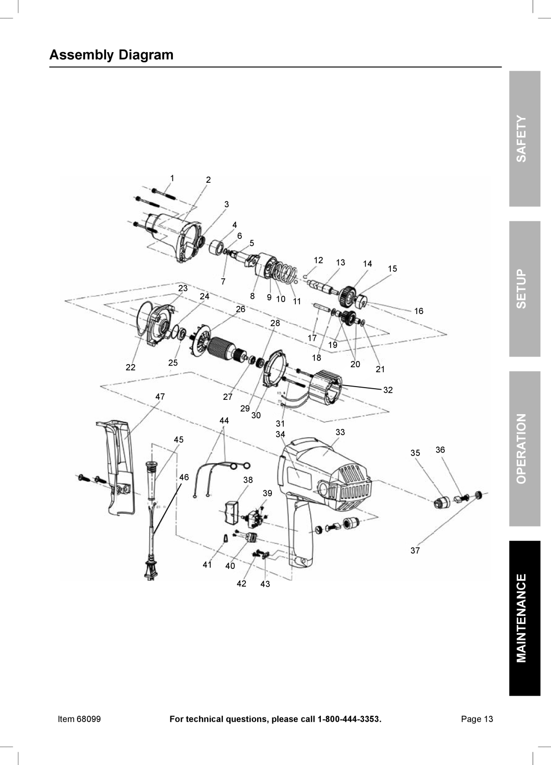 Chicago Electric 68099 owner manual Assembly Diagram 