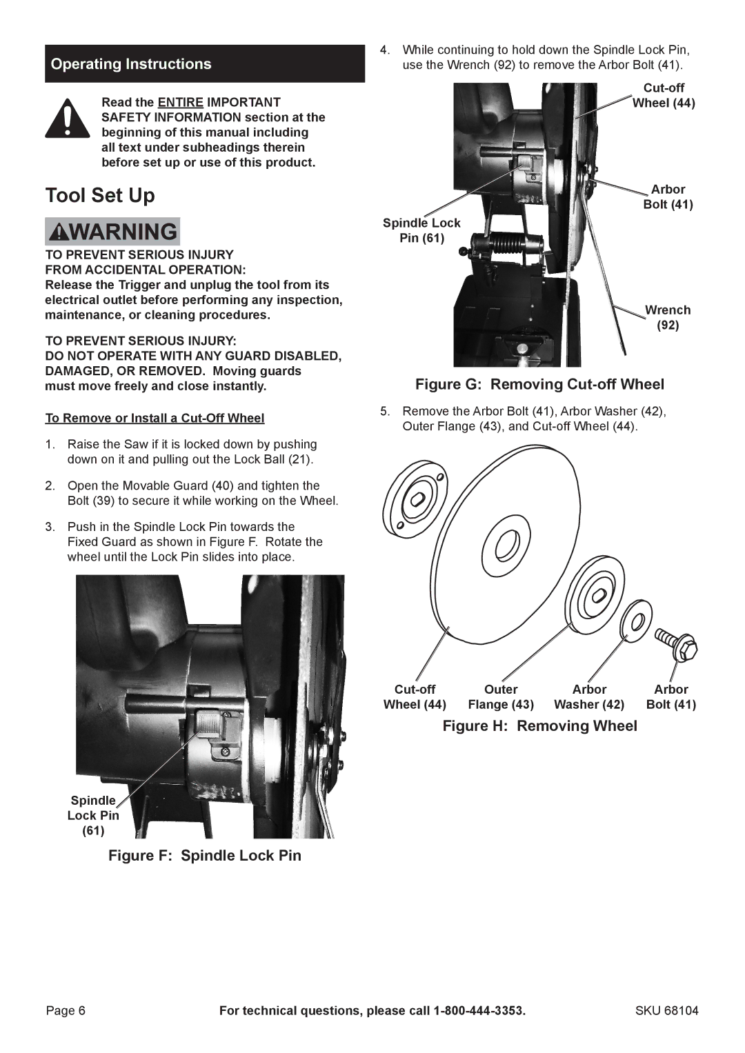 Chicago Electric 68104 manual Tool Set Up, Operating Instructions, To Prevent Serious Injury From Accidental Operation 