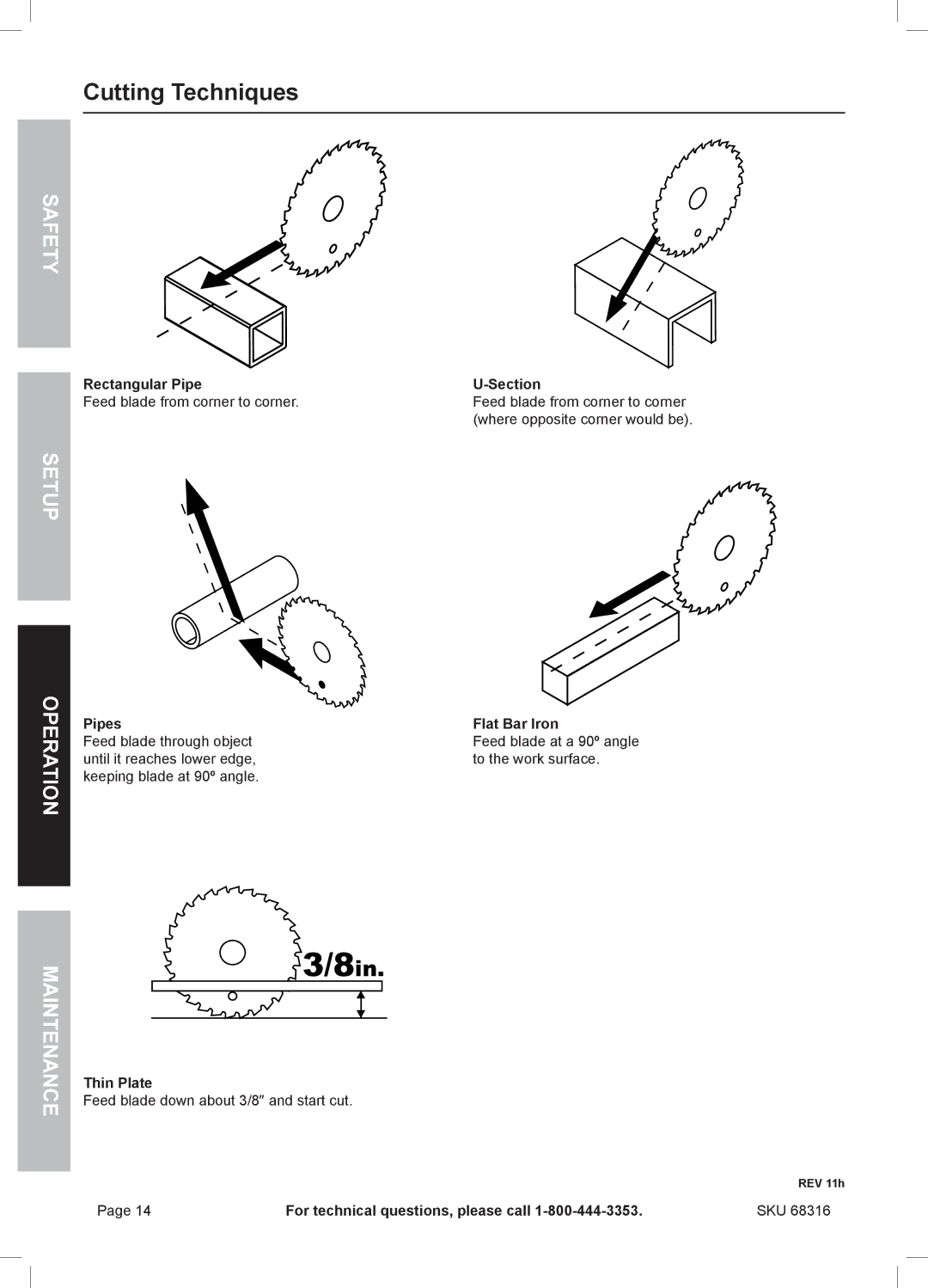 Chicago Electric 68316 owner manual 8in, Cutting Techniques 