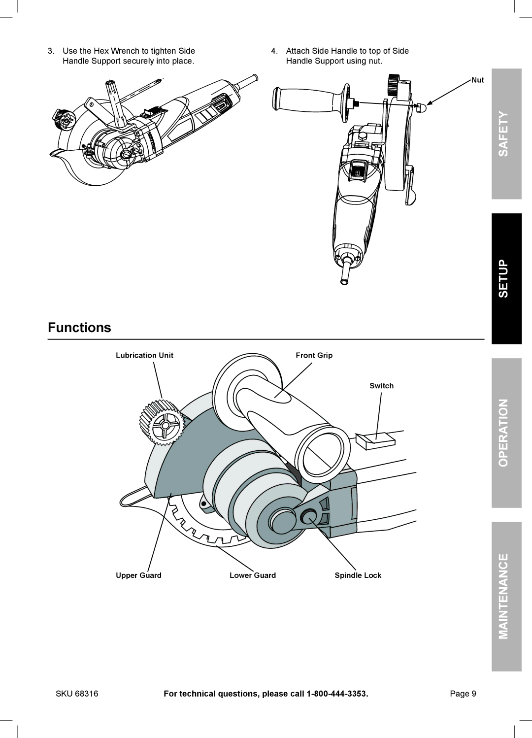 Chicago Electric 68316 owner manual Functions, Safety Setup Operation Maintenance 