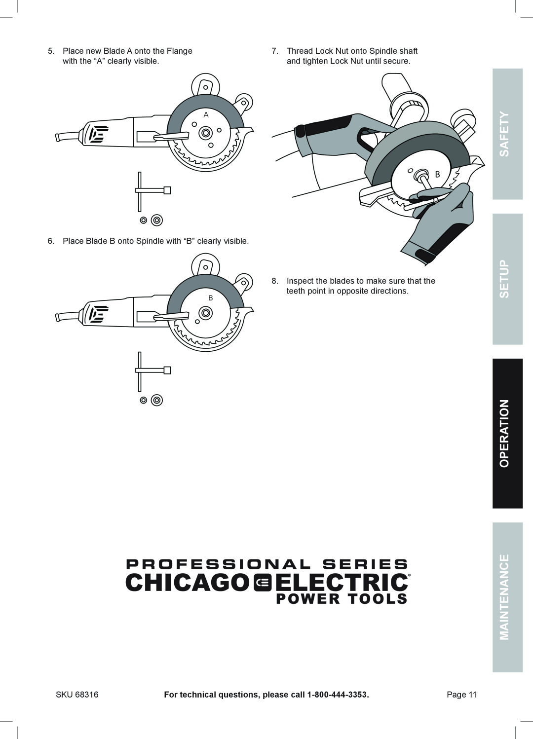 Chicago Electric 68316 owner manual Setup Operation Maintenance, Safety 