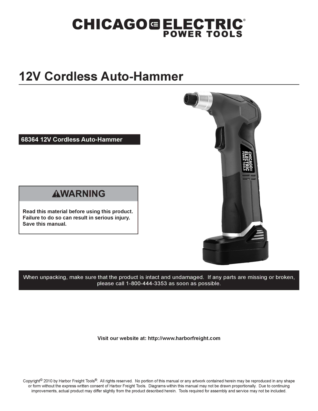 Chicago Electric manual 68364 12V Cordless Auto-Hammer 