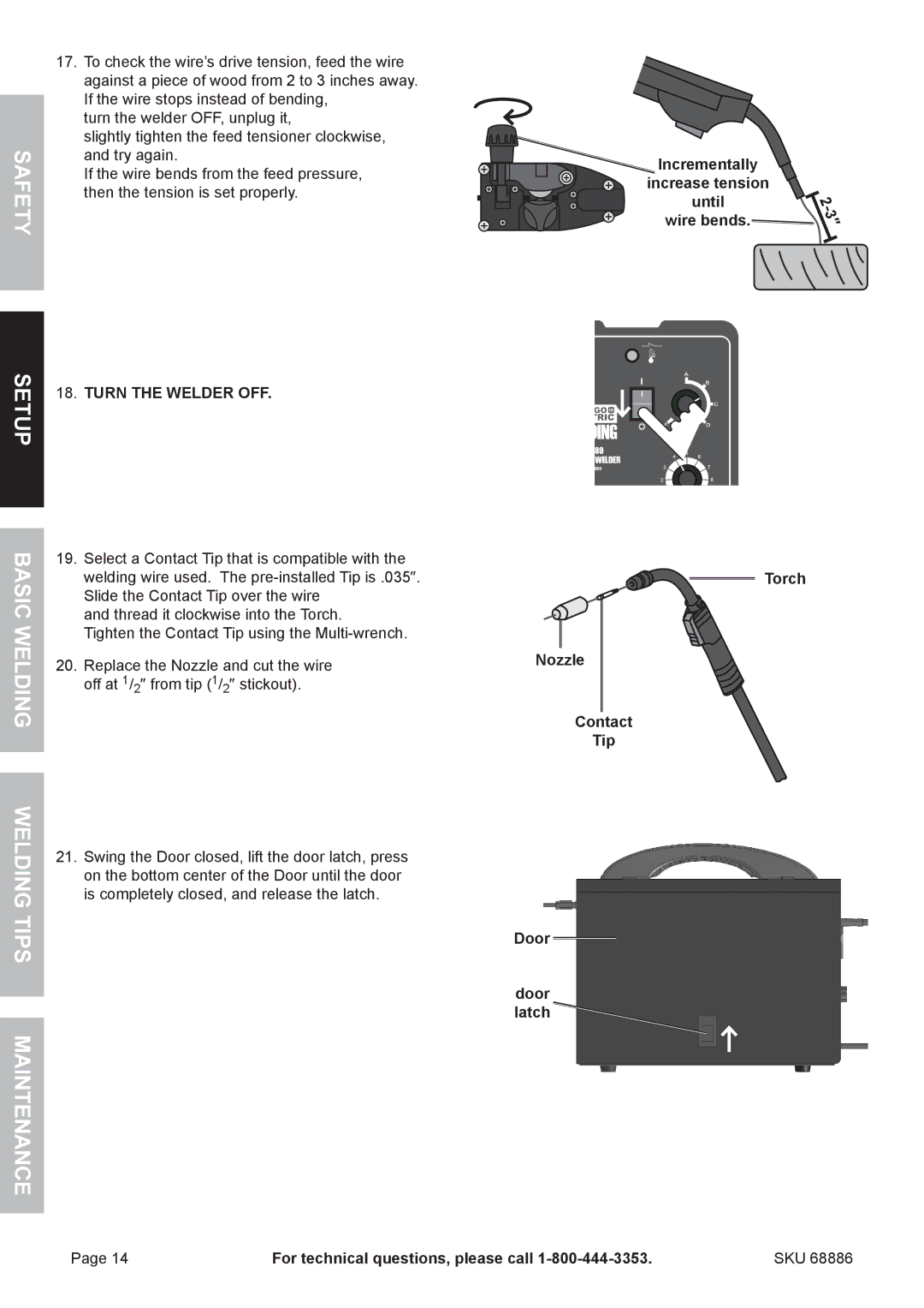 Chicago Electric 68886 owner manual Incrementally Increase tension Until wire bends, Turn the Welder OFF 